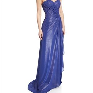 Strapless Shirred Bustier Gown with Side Drape